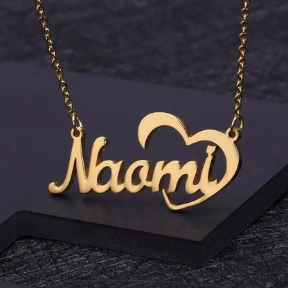 Crescent Heart Name Necklace ,Custom Name Necklace