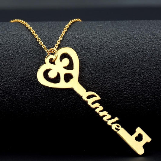 Stainless Steel Custom Key Name Pendant Necklace