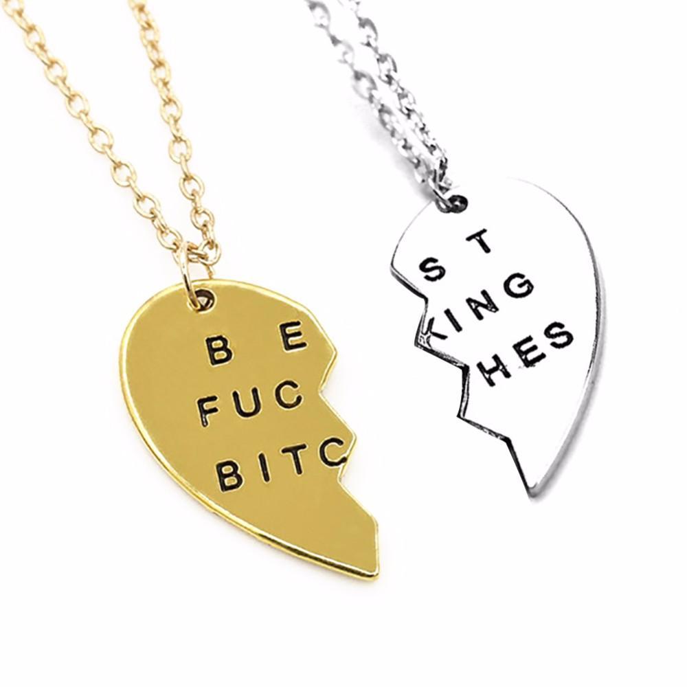Best Fucking Bitches Engraved Friendship Heart Necklaces
