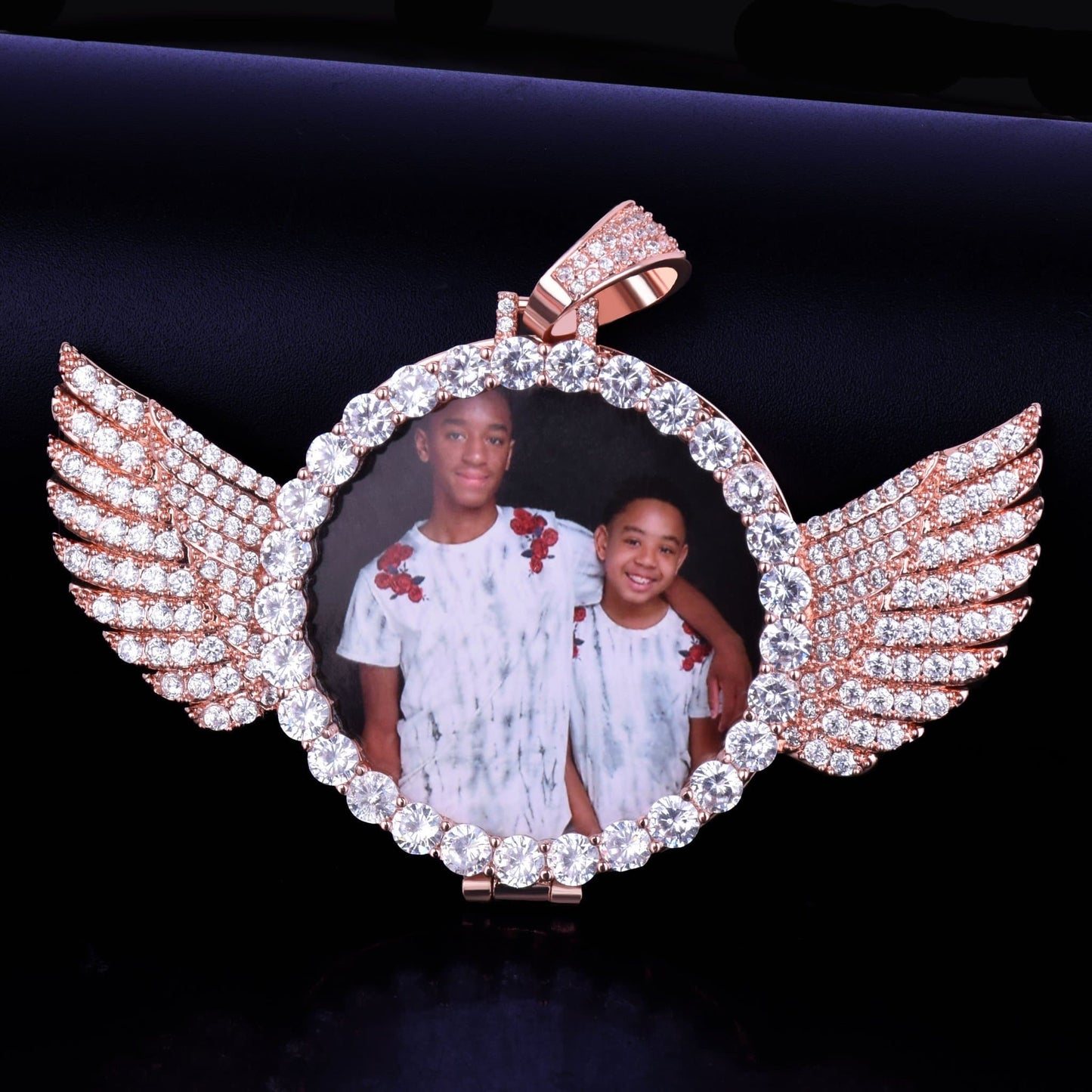 Custom Made Photo With Wings Medallions Necklace, Medallion With Wings