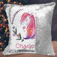 Personalize Name Unicorn Wreath Sequin Pillow Cushion Cover