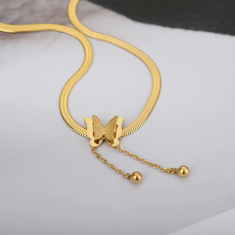 Vintage Butterfly Necklace For Women Gold Stainless Steel Blade Snake Chains Aesthetic Charms Choker Women jewelry Gift