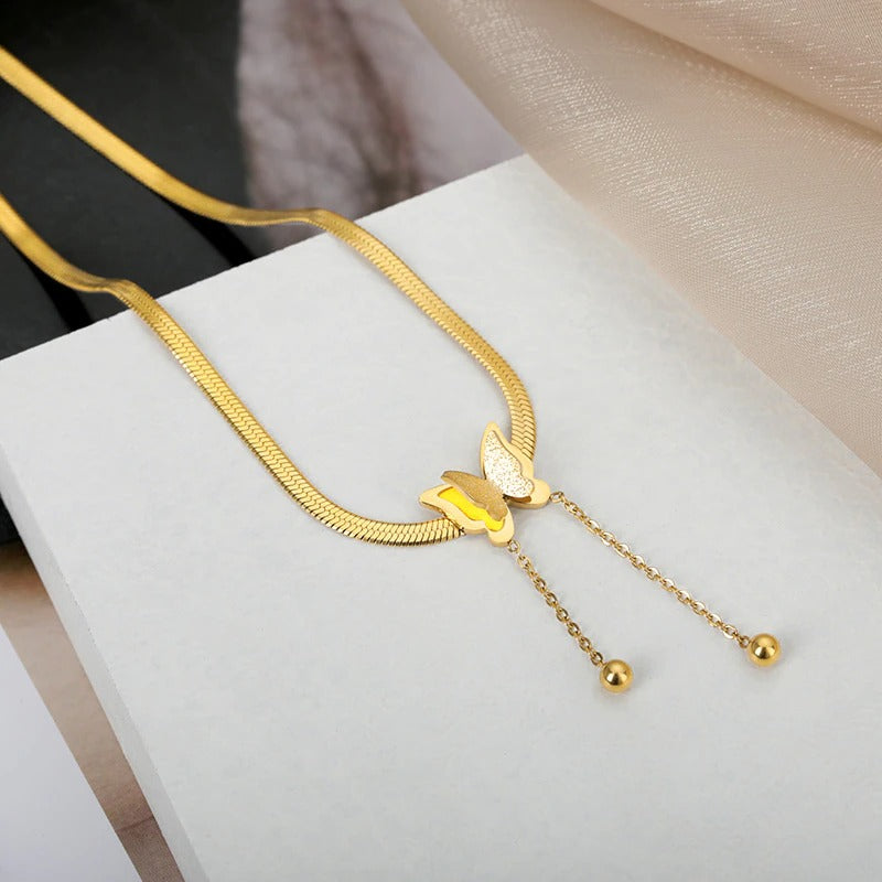 Vintage Butterfly Necklace For Women Gold Stainless Steel Blade Snake Chains Aesthetic Charms Choker Women jewelry Gift